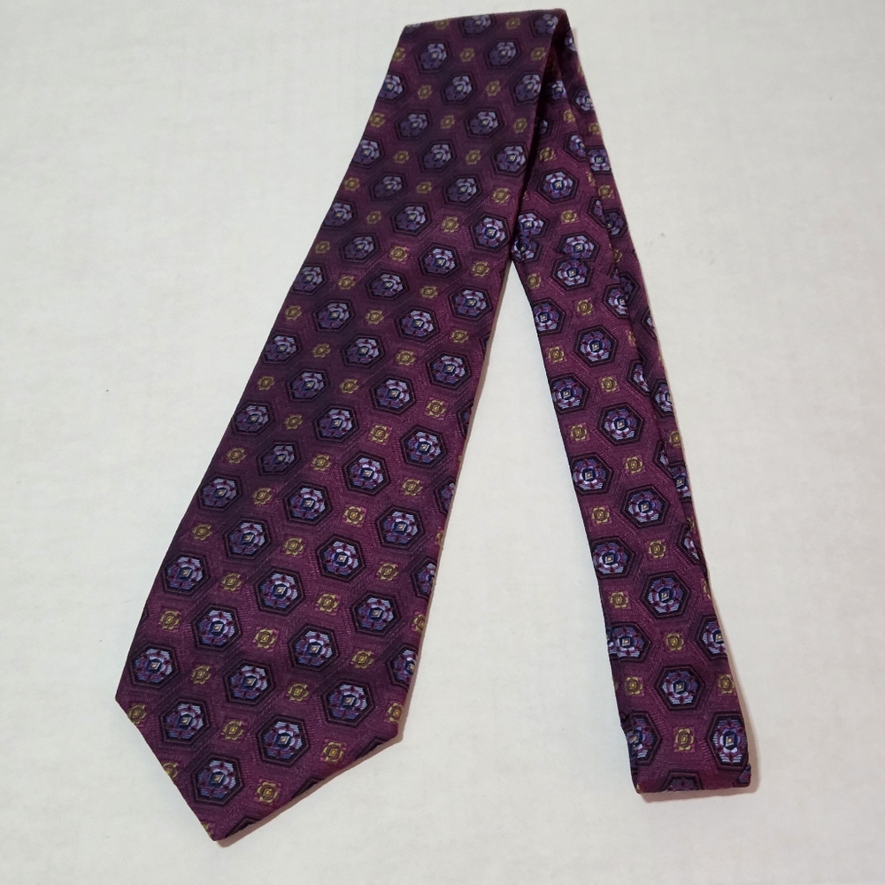 Robert Talbott Best of Class Hand Sewn Silk Tie Purple Gold Geometric Made USA - Picture 5 of 9